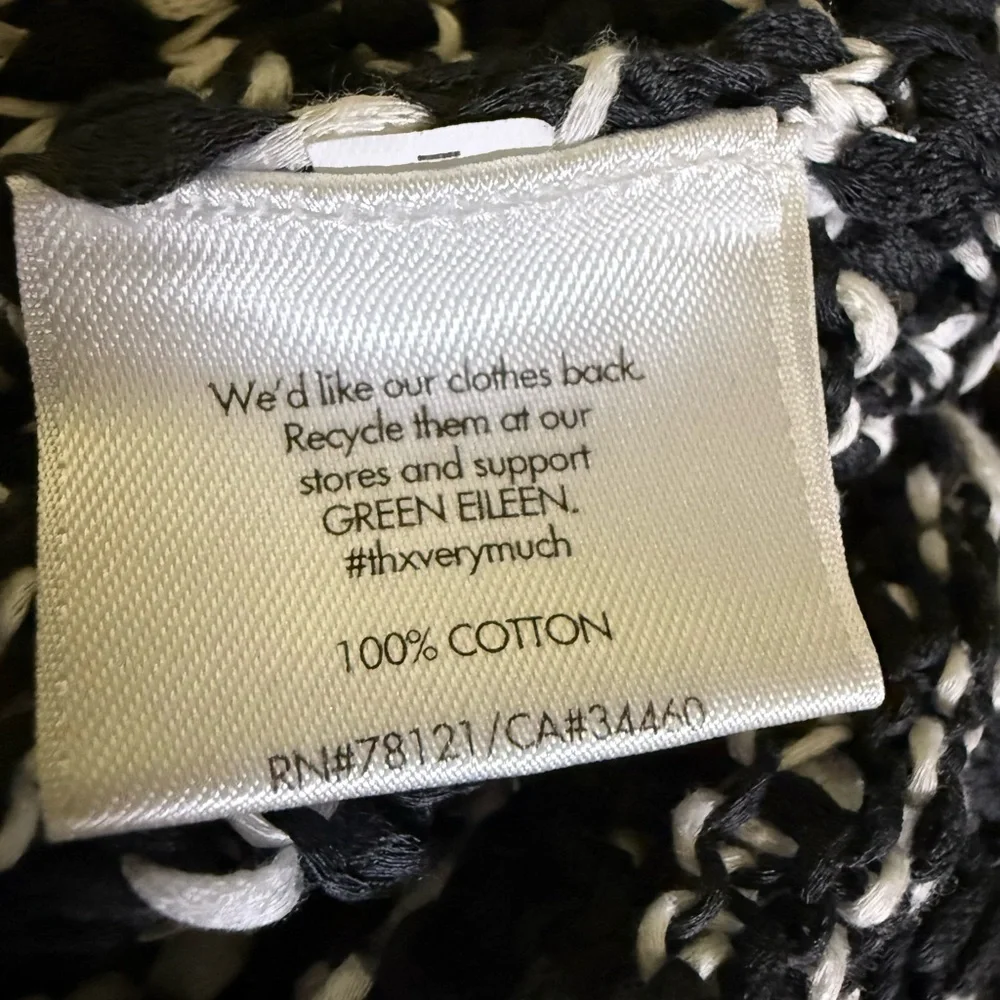 Eileen Fisher Black White Textured Knit Modern Minimalist Boxy Cotton Top Small